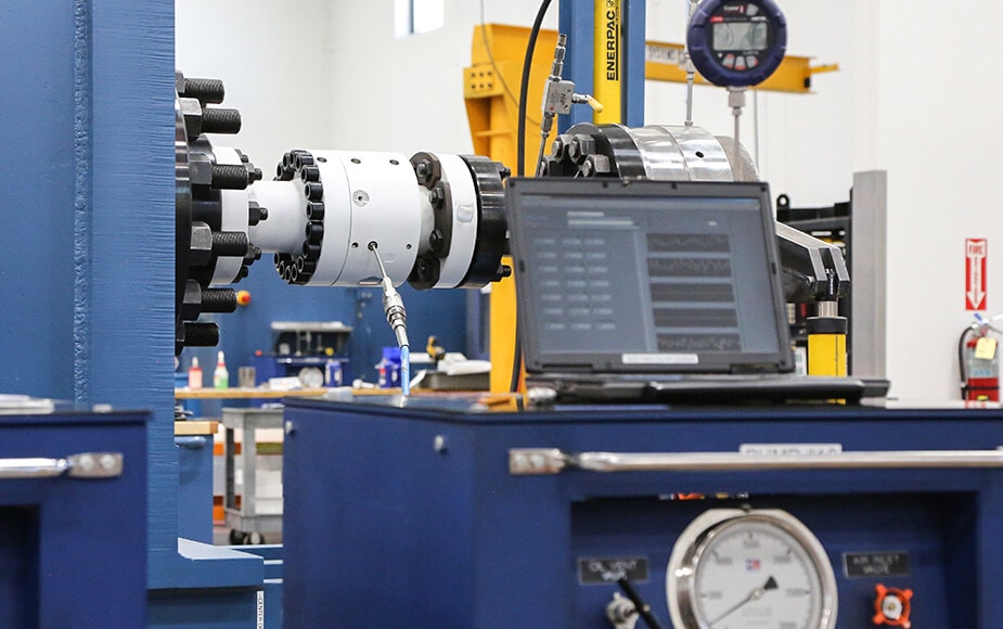 A DSTI swivel product undergoes onsite high pressure testing per customer requirements