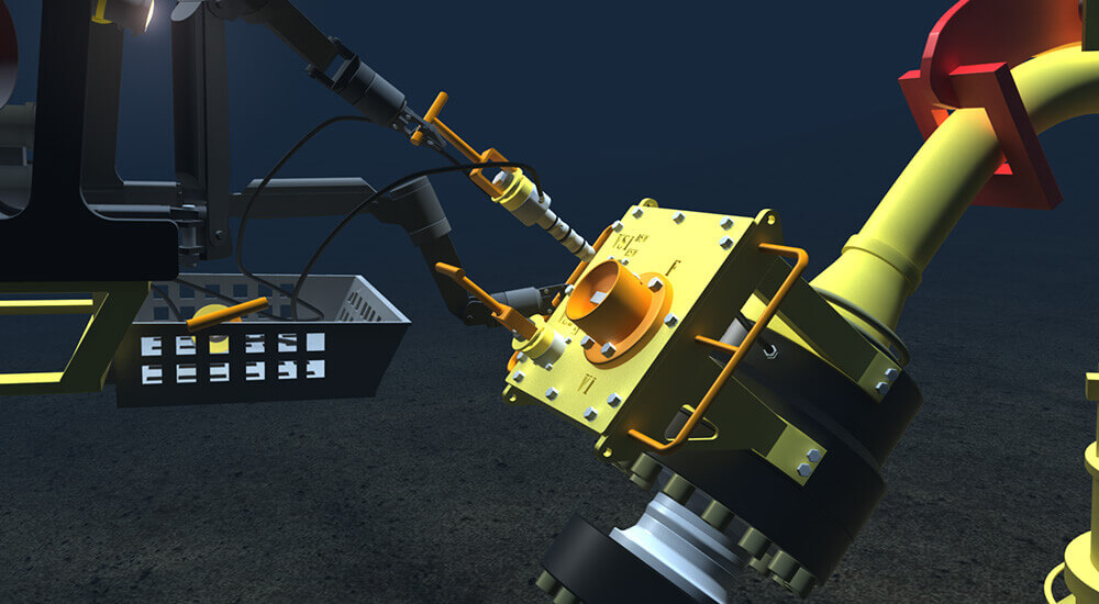 Pressurized hydraulics, power and data signals supply the ROV to operate subsea tools
