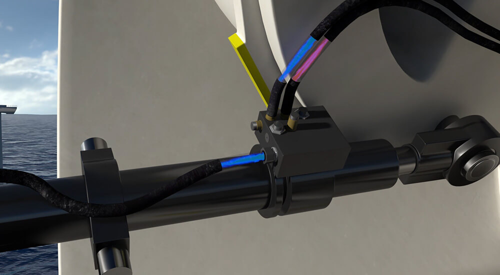 Hydraulic actuators simultaneously control the pitch of each blade during operation